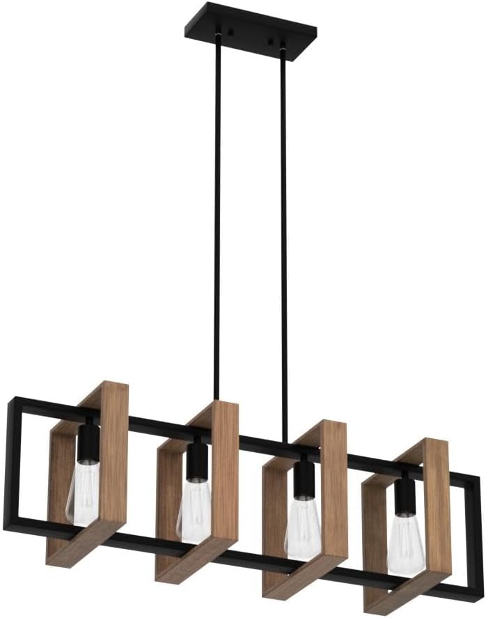 35.4" Kitchen Island Lighting,4 - Light Dining Room Farmhouse Chandelier,Black Modern Pendant Lighting,Pool Table Lights,Wood and Matte Black Metal Finish