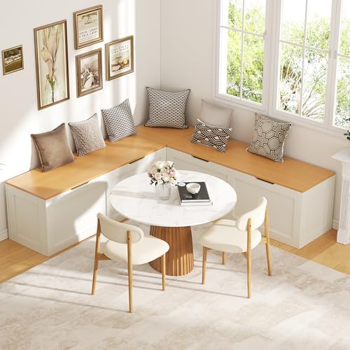 l shaped bench with storage, 63" breakfast nook, close-up detail