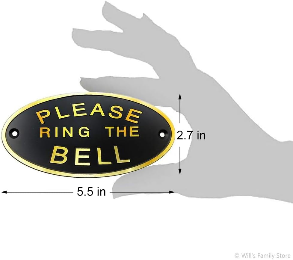 Please Ring the Bell Aluminium Doorbell Sign with Screws Black and Golden 5.5x2.7 inch