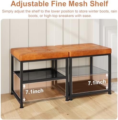 dreamdashio set of 2 small shoe storage benches, front angle view