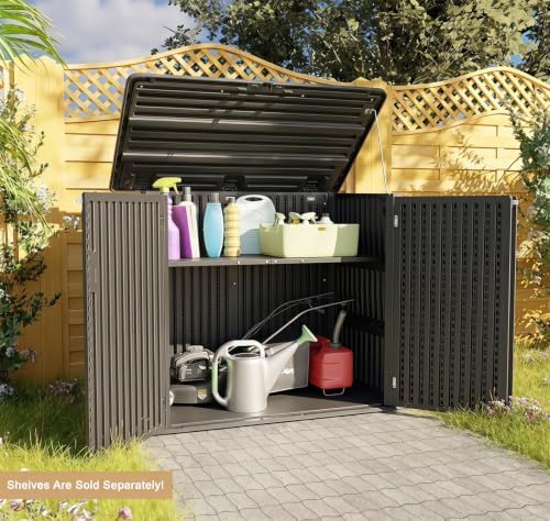 kinying larger outdoor storage shed weather resistance, resin shown in use