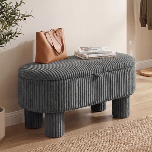 giantex 42'' storage ottoman bench, corduroy fabric upholstered, close-up detail
