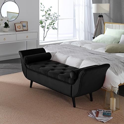 velvet storage bench 65" tufted end of bed, front angle view