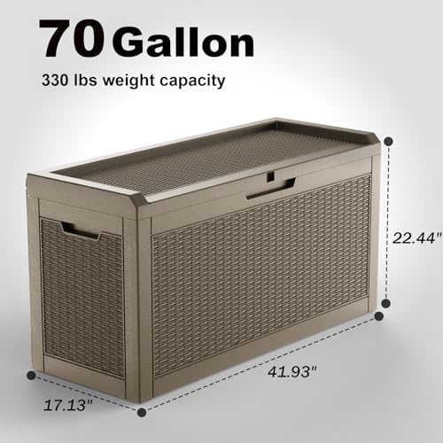 70gal outdoor storage box waterproof lockable deck box shown in use