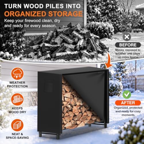 gtongoko 4ft firewood rack outdoor with cover heavy, close-up detail