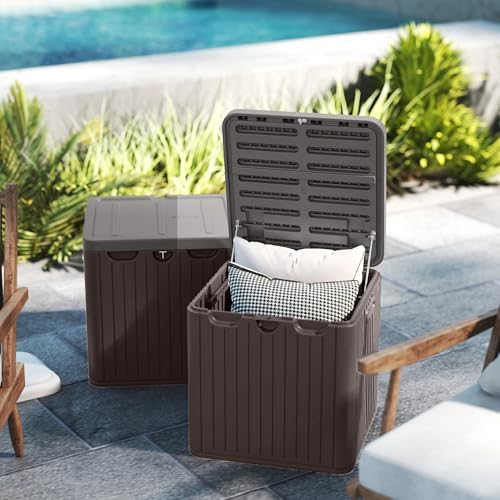 kingdura 60 gallon outdoor storage box, waterproof resin, front angle view