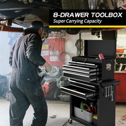8 drawer rolling tool chest, large capacity rolling shown in use