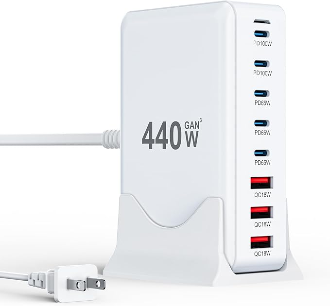 USB C Charger Block 440W Charging Station Hub, 8 Port GaN III Fast Charging by BODSEIEOU