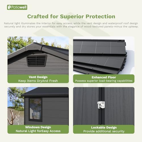patiowell 6x4 ft plastic outdoor storage shed with, side view