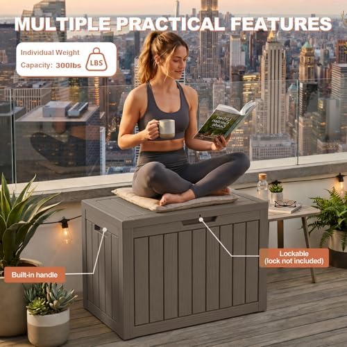efu outdoor storage box 60 gallon deck box showing dimensions