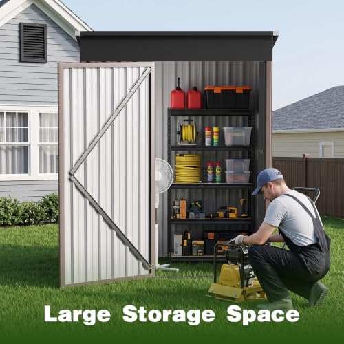 3 ft outdoor storage shed, waterproof metal garden, side view