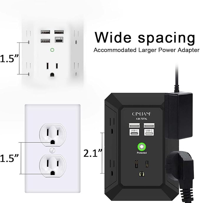 USB Wall Charger, Surge Protector, QINLIANF 5 Outlet Extender - Image 5