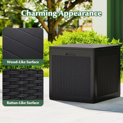 tangkula 39 gallon outdoor storage box with lockable, side view