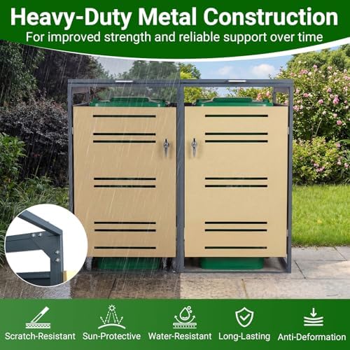 goplus 44 cu.ft outdoor trash can storage, garbage showing dimensions