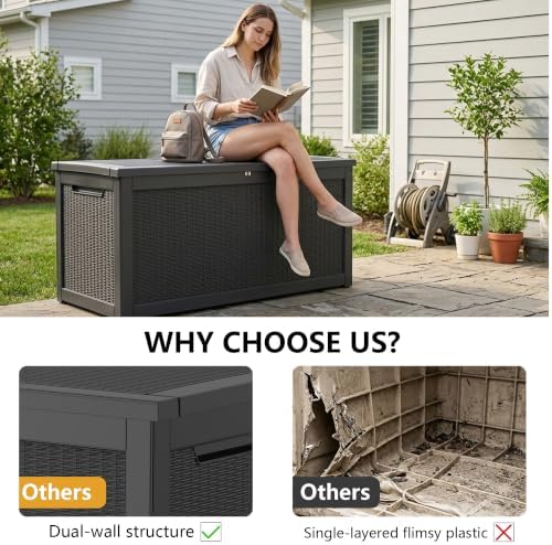 380 gallon outdoor storage box waterproof lockable deck, side view