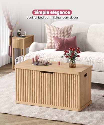 akxomel 29.5" fluted storage chest wooden storage trunk, side view