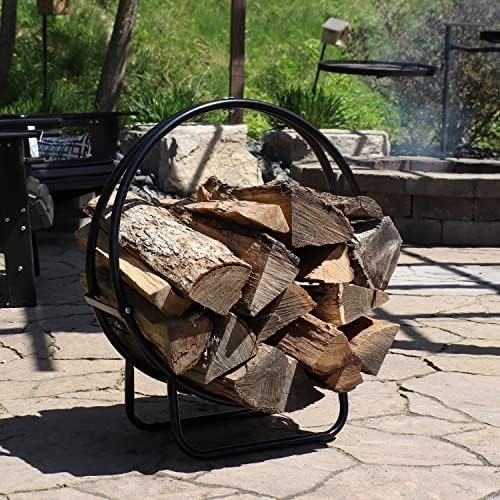 sunnydaze outdoor firewood rack with cover, heavy-duty steel, view 9