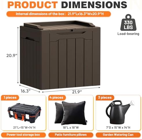 32 gallon deck box outdoor indoor waterproof storage on a desk or shelf
