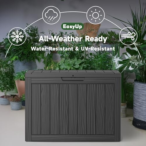 easyup 45 gal waterproof outdoor storage box uv on a desk or shelf
