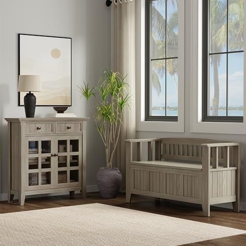 simplihome acadian storage bench and cabinet set in shown in use