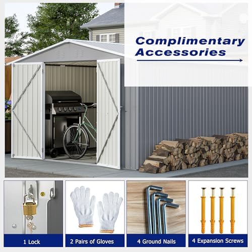 yopto 8x12 ft outdoor storage shed w/floor frame,metal, view 9