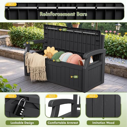 greesum 80 gallon outdoor storage bench deck box,black, side view