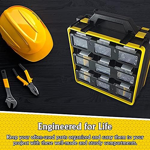 hardware tackle box storage with patented removable compartment, front angle view