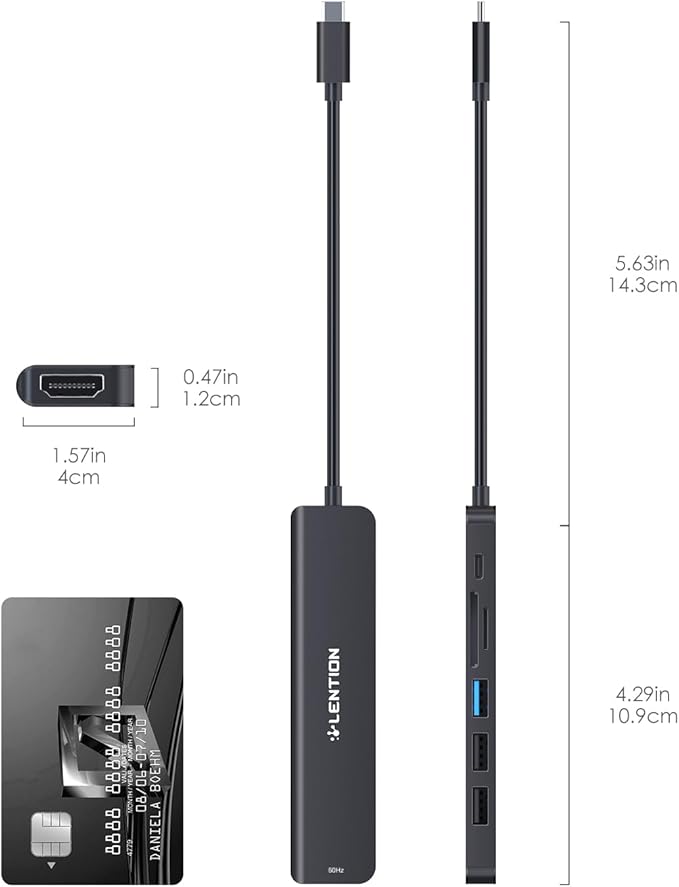 LENTION USB C Hub with 100W Charging, 4K@60Hz HDMI, Dual Card Reader, USB 3.0 & - Image 9