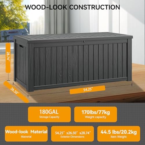 outdoor storage box waterproof, 180 gallon deck box shown in use