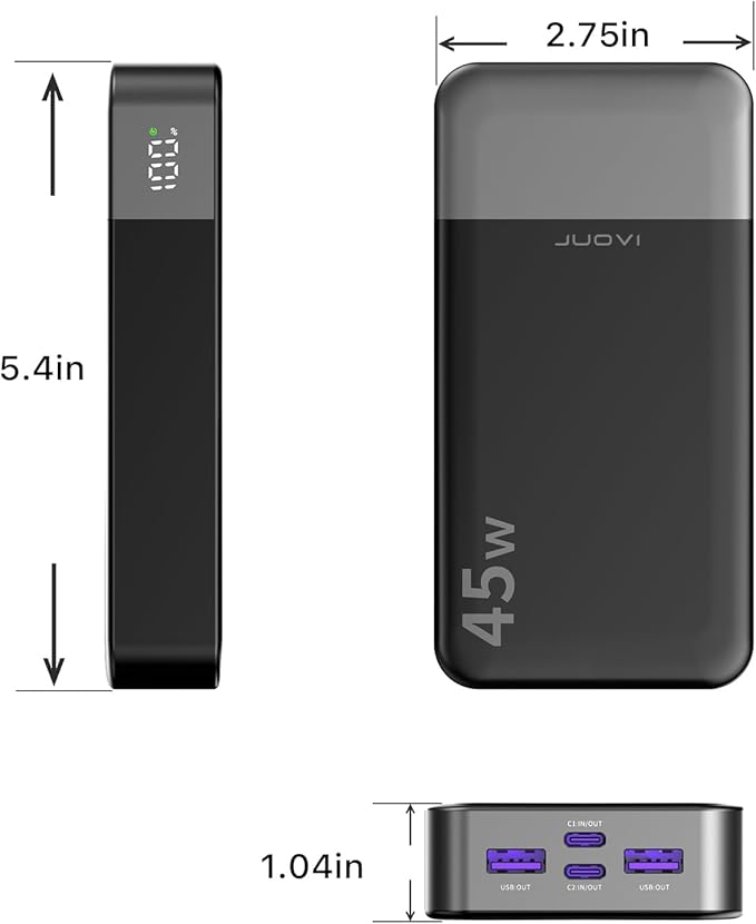 JUOVI J2621 Power Bank Portable Charger 20000mAh 45W, PD3.0 QC 4.0 Fast - Image 8