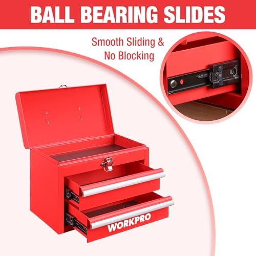 workpro portable mini metal tool box with 2, side view