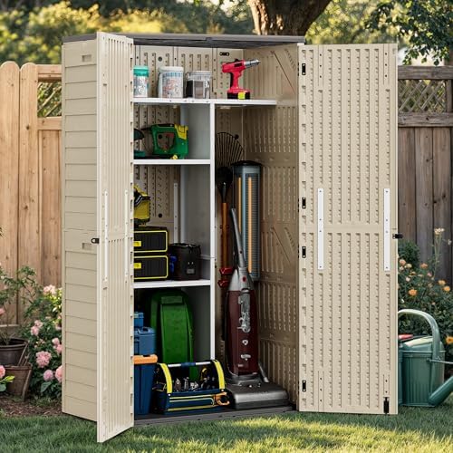 yitahome 60 cuft vertical outdoor storage shed w/o, side view