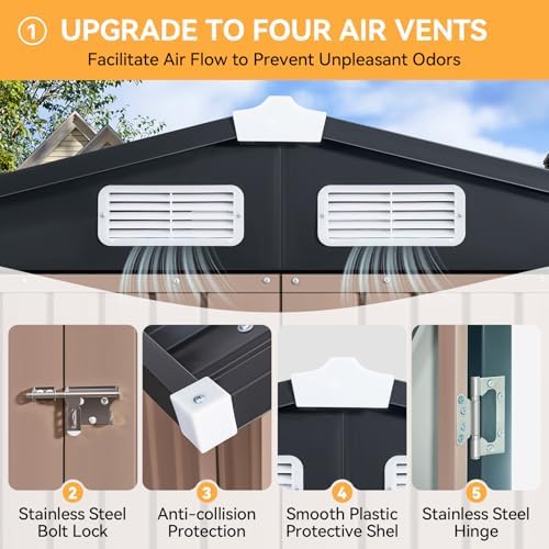 aoxun 6x4 ft metal outdoor steel shed brown, side view