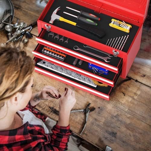 ironmax portable tool box, lockable steel tool chest on a desk or shelf