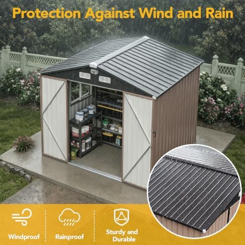 8x6ft outdoor storage shed, tool shed with sloping, close-up detail