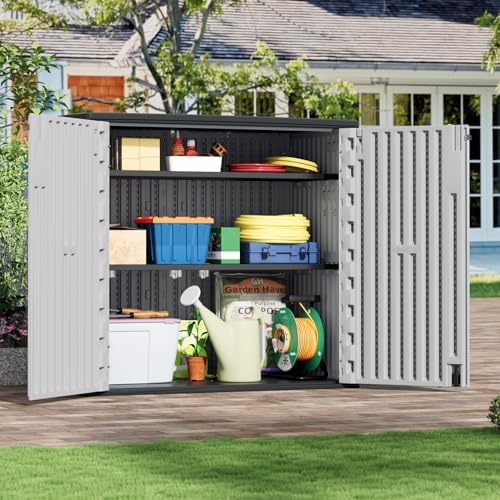 homspark outdoor storage shed 37 cu.ft, all-weather resistant shown in use
