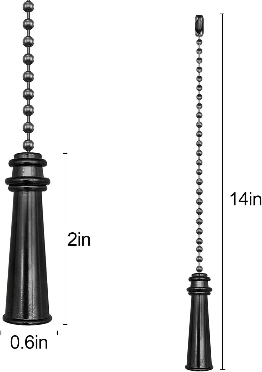 2Pack Black Lighthouse Ceiling Fan Pull Chain Set | 12inch 3mm Beaded Extension Ornaments Durable Chain Pulls with Connector for Ceiling Fans & Light Fixtures Decoration