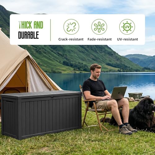 200 gallon outdoor storage deck box waterproof resin, side view