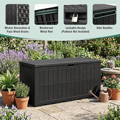 tangkula 120 gallon waterproof outdoor storage box with, front angle view