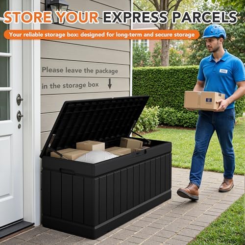 78 gallon deck box outdoor indoor waterproof storage, side view