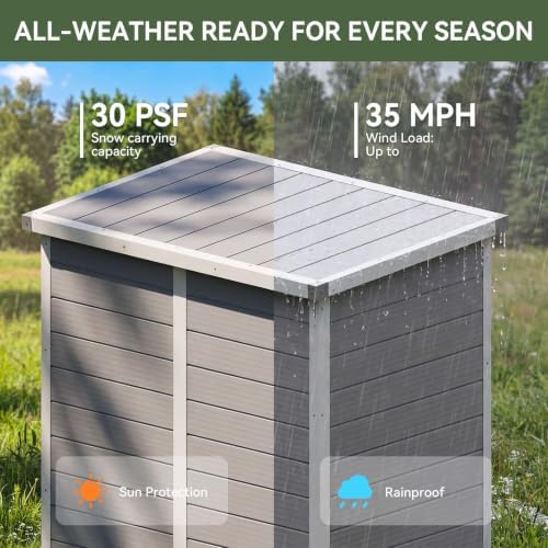 aoxun 55 cuft outdoor tall storage shed, 5×3×7ft, close-up detail