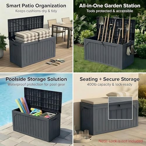 100 gallon outdoor storage bench - waterproof deck, side view