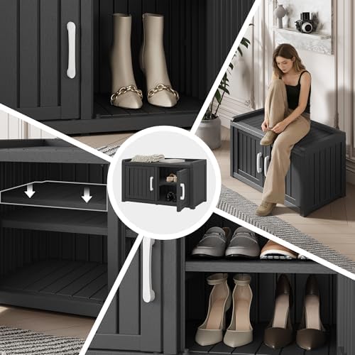 outdoor shoe bench, waterproof uv-resistant indoor resin shoe showing dimensions