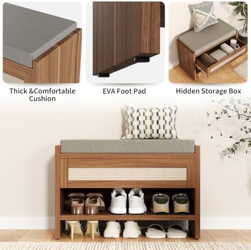 garvee 31" l farmhouse shoe bench with storage, side view