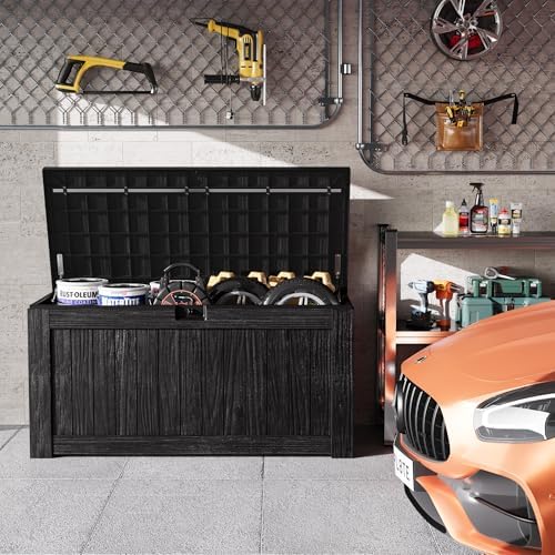 greesum outdoor storage box 120 gallon storage bin, close-up detail