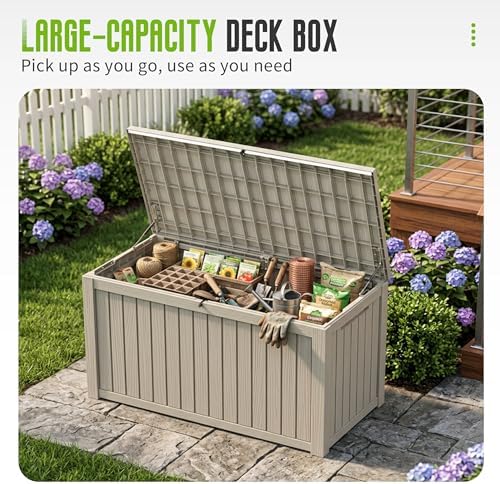 drato 325 gallon outdoor storage box waterproof large on a desk or shelf