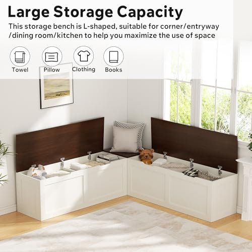 l shaped bench with storage, 63" breakfast nook showing dimensions