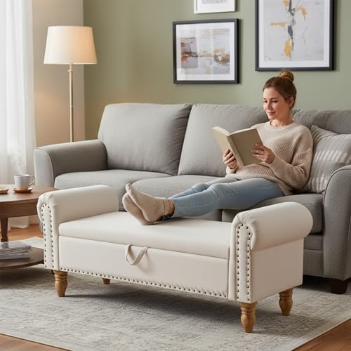 55" end of bed bench, upholstered bench with, front angle view