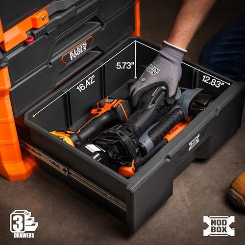 klein tools 54890mb modbox three drawer rolling toolbox, side view