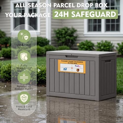 package delivery box for outside with sign 50, side view